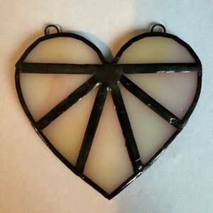 Handcrafted Stained Glass Pink and Yellow Heart for Valentines Day